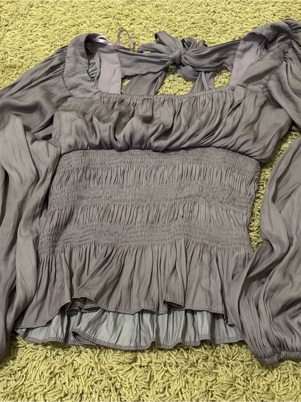 Mustard Seed Gray Smocked Tie-Back Blouse
